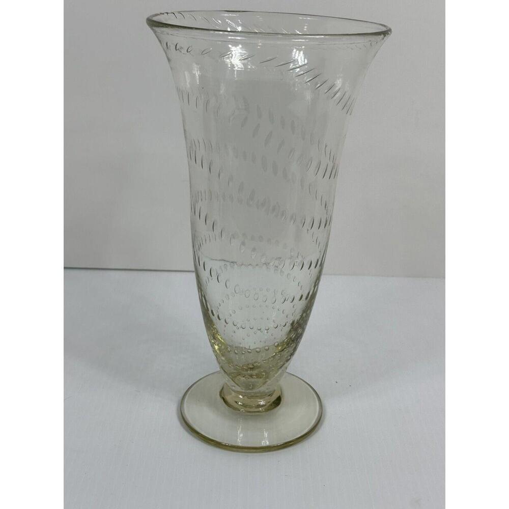 Large 11.5" Hand‎ Blown Glass Vase Gold Amber Controlled Air Bubbles Footed